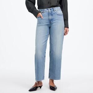 Madewell Perfect Vintage Wide Leg Crop Jeans Raw Hem Rip Light Wash Stretch 27